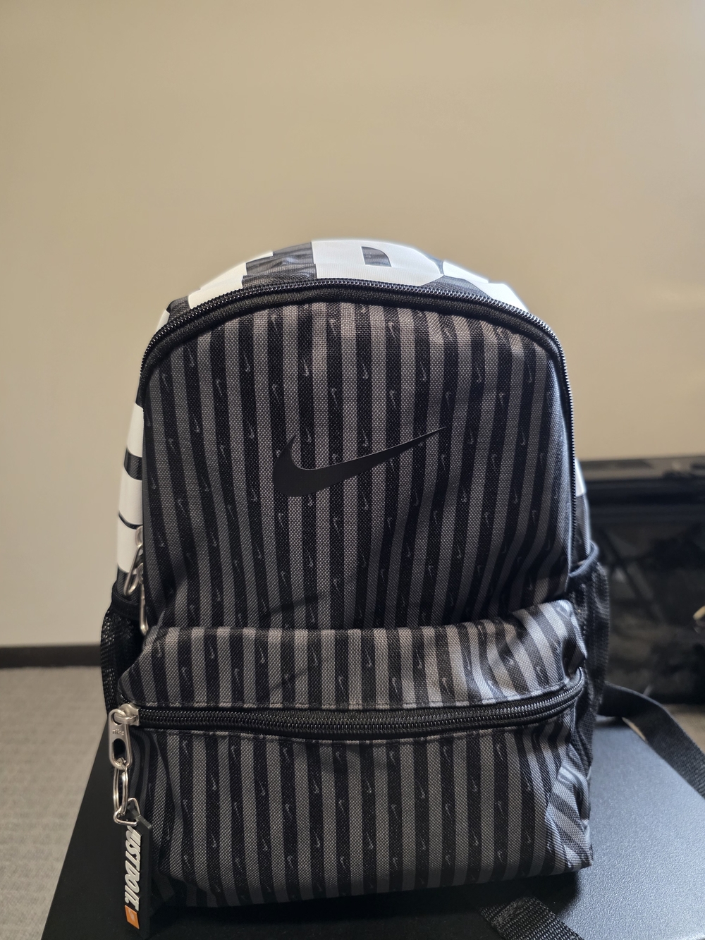 Nike Black & Gray Striped Mini Backpack